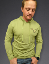 Bow Disciples Pitchfork Compass Hooded Long Sleeve Tee, a stylish shirt with a hood and compass design in soft fabric.