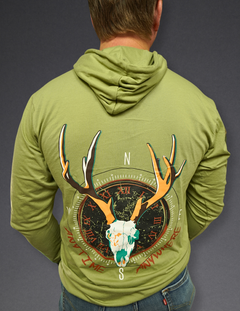 Bow Disciples Pitchfork Compass Hooded Long Sleeve Tee, men's shirt with hood and long sleeves, featuring a graphic design.