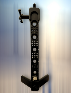 Black Bow Disciples Mule Stabilizer 10-inch for bows, showcasing the stabilizer's sleek design and mounting hardware.
