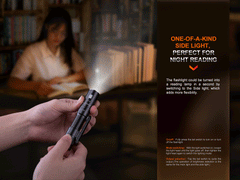 Fenix LD12R dual light EDC flashlight with 600 lumens, compact handheld design, black body, and adjustable focusing features.