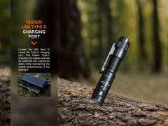 Fenix LD12R dual light EDC flashlight with 600 lumens, compact design, black body, and adjustable beam in a natural outdoor setting