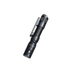Fenix LD12R EDC flashlight with dual light modes, 600 lumens, compact design, black body, and adjustable focus.