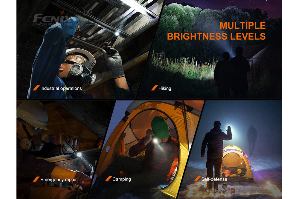 Fenix LD22 V2 compact LED flashlight emitting bright light, designed for everyday carry with 800 lumens.