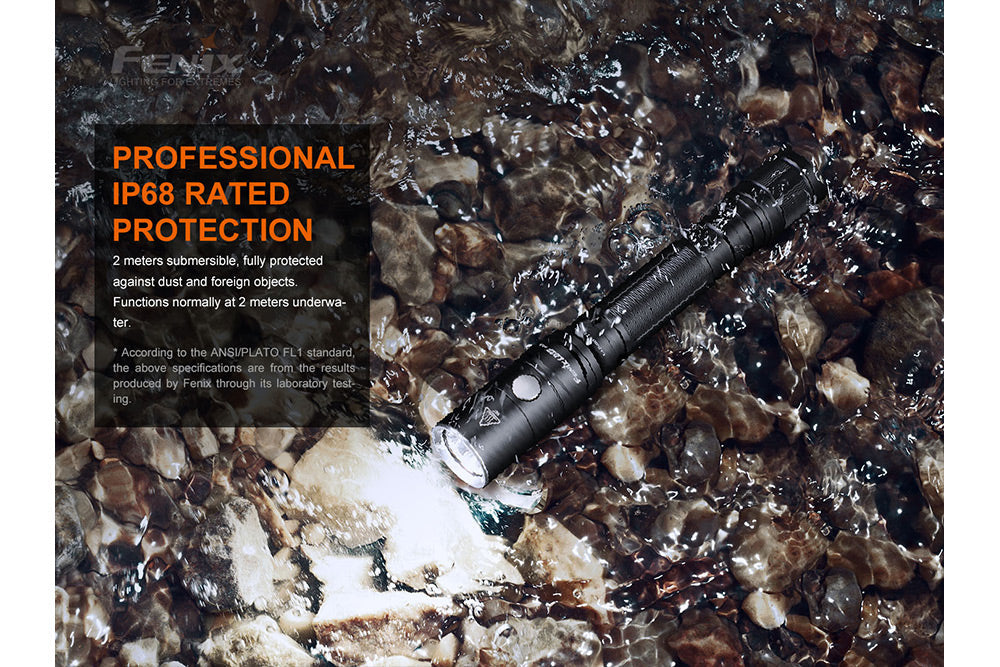 Fenix LD22 V2 compact LED flashlight with 800 lumens, shown in black, designed for everyday carry and outdoor use.
