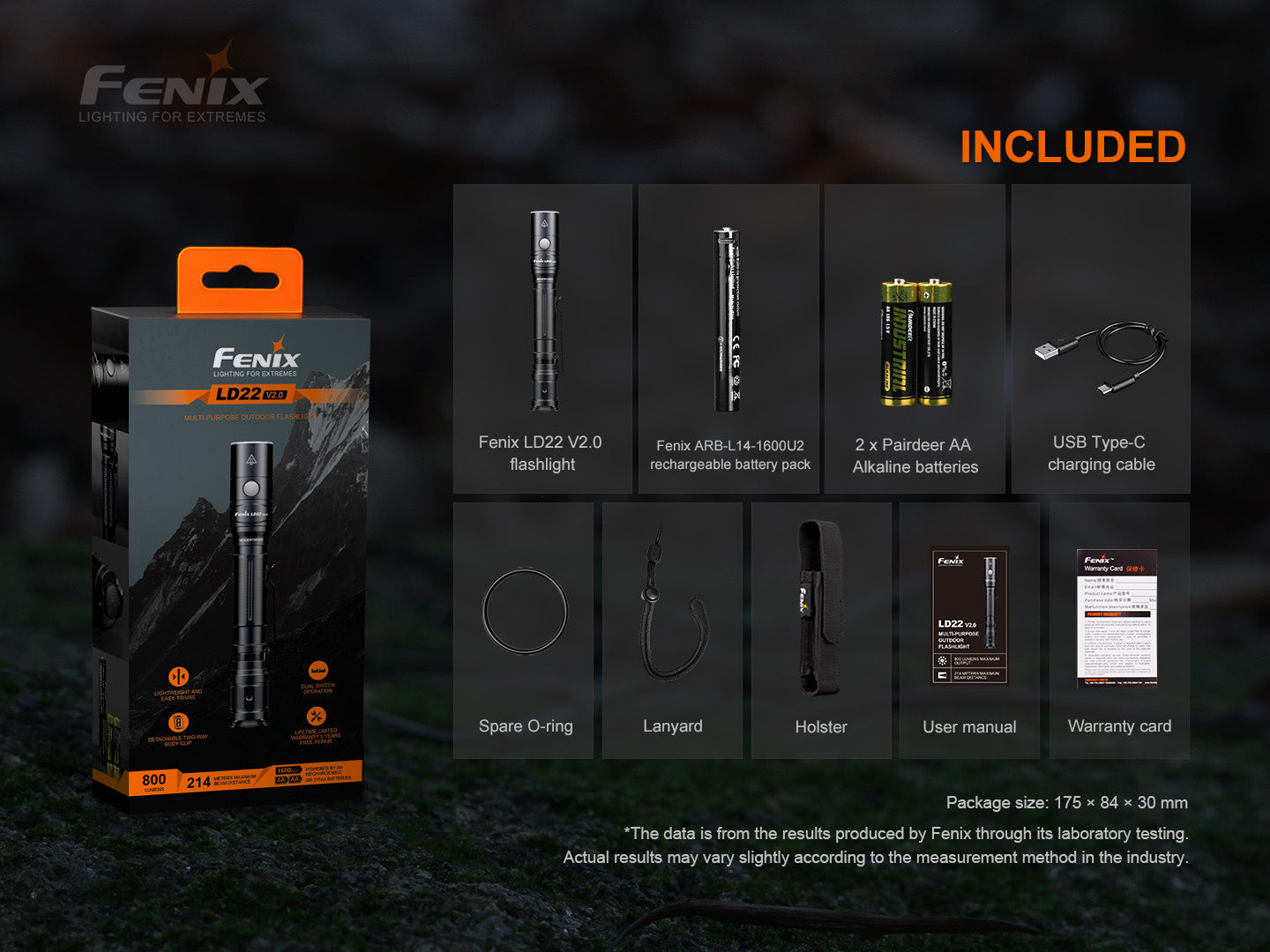 Fenix LD22 V2 compact LED flashlight with 800 lumens, showcasing its sleek design and durable construction for everyday carry.
