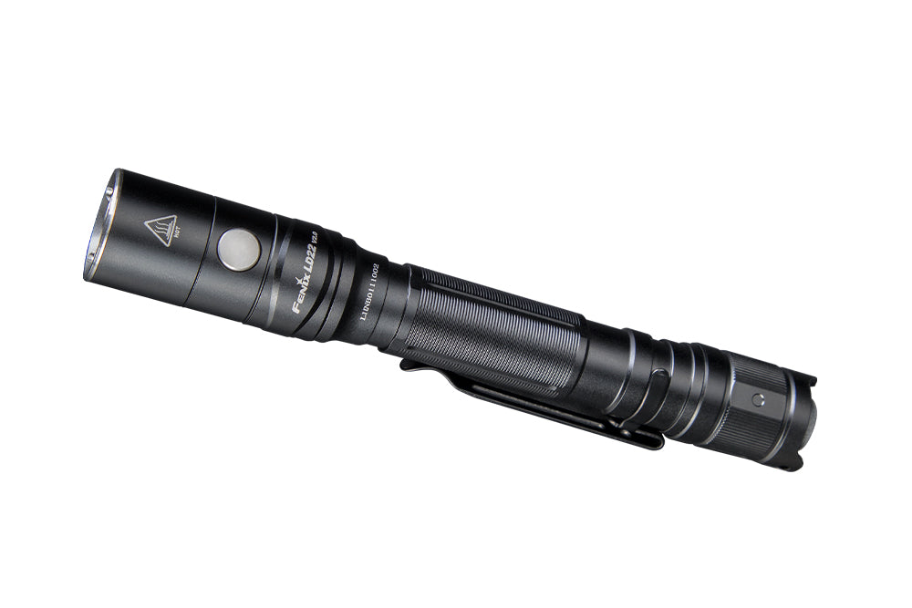 Fenix LD22 V2 compact LED flashlight with 800 lumens, black body, and adjustable beam, ideal for everyday carry.