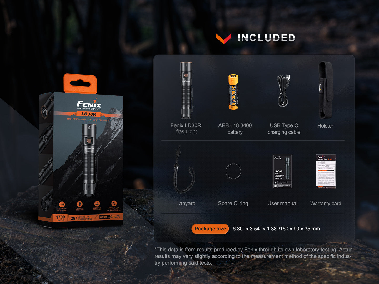 Fenix LD30R high-performance lightweight EDC flashlight with textured grip and adjustable beam, suitable for everyday carry.