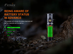 Fenix PD25R rechargeable LED EDC flashlight with compact body and adjustable beam, ideal for everyday carry.