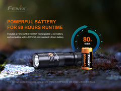 Fenix PD25R rechargeable LED EDC flashlight with compact design and adjustable focus, suitable for everyday carry.