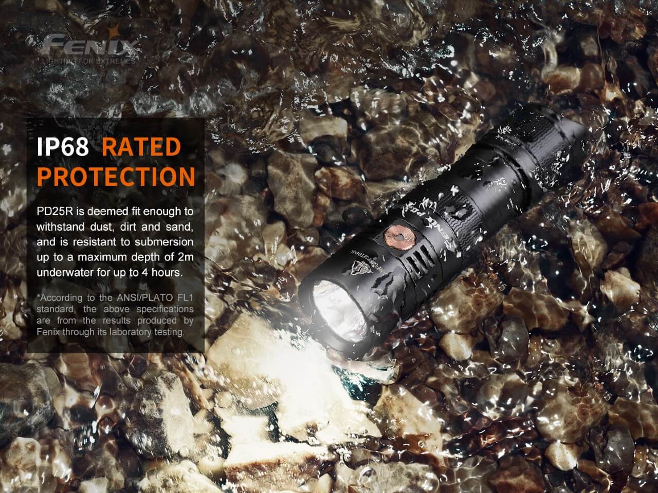 Fenix PD25R rechargeable LED EDC flashlight with black body and textured grip, compact and portable for everyday carry