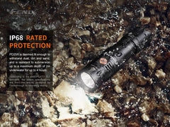 Fenix PD25R rechargeable LED EDC flashlight with black body and textured grip, compact and portable for everyday carry