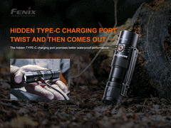 Fenix PD25R rechargeable LED EDC flashlight showing compact design and textured grip, ideal for everyday carry.
