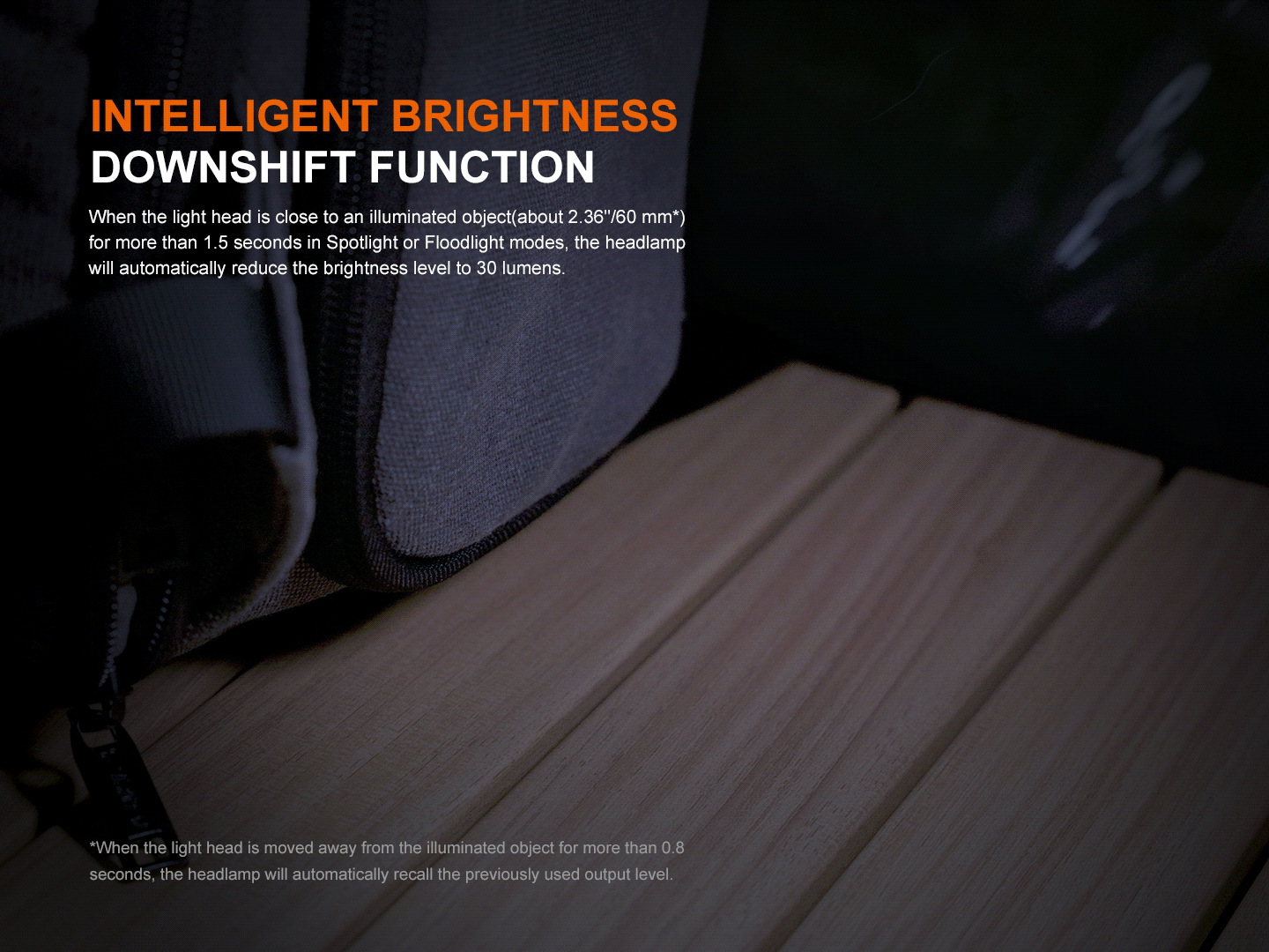Black Fenix HM55R lightweight multi-LED headlamp showing its adjustable strap and multiple LED lights for outdoor use.