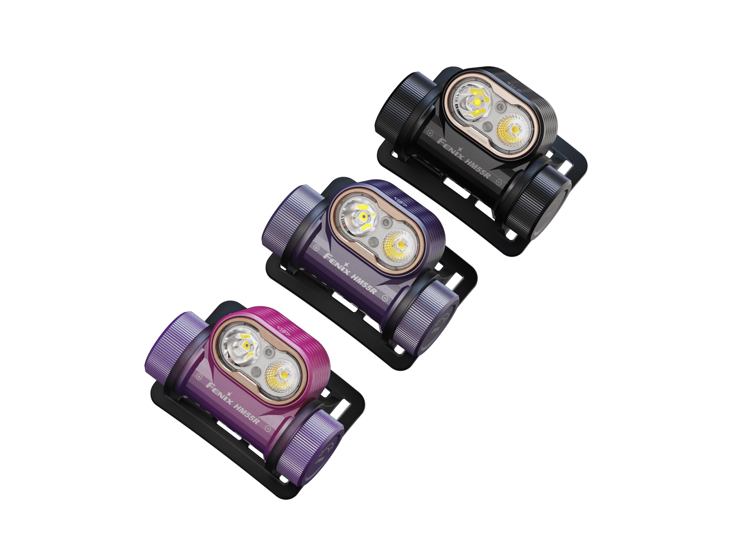 Black Fenix HM55R lightweight multi-LED headlamp with adjustable straps and bright illumination for outdoor activities.