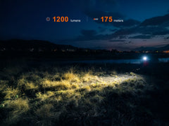 Black Fenix HM55R lightweight multi-LED headlamp showing adjustable straps and multiple LED lights for outdoor use