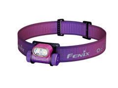 Black Fenix HM55R lightweight multi-LED headlamp showing its adjustable head strap and multiple LED lights for outdoor use.