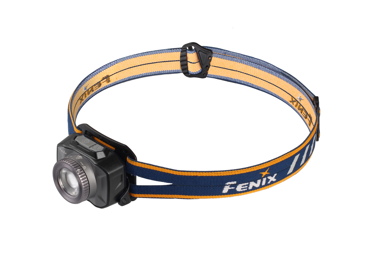Blue Fenix HL40R rechargeable LED headlamp with adjustable focus and USB charging, designed for outdoor and camping activities.