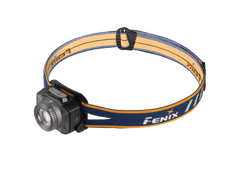 Blue Fenix HL40R rechargeable LED headlamp with adjustable focus and USB charging, designed for outdoor and camping activities.