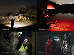 Fenix HL45R rechargeable headlamp with focusing and gesture-sensing features, shown with adjustable strap and bright LED light.