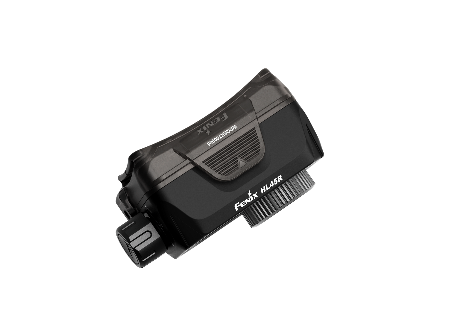 Fenix HL45R rechargeable headlamp with focusing and gesture-sensing features, shown with adjustable strap and LED light.