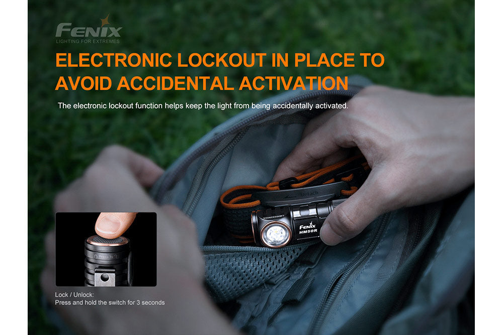 Fenix HM50R V2.0 LED headlamp with 700 lumens, black headlamp with adjustable strap and bright LED light for outdoor use