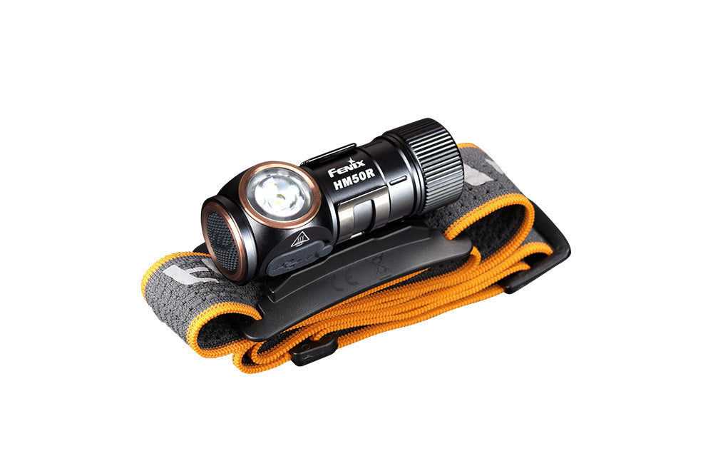 Fenix HM50R V2.0 LED headlamp with 700 lumens, black adjustable head strap, and compact design for outdoor activities