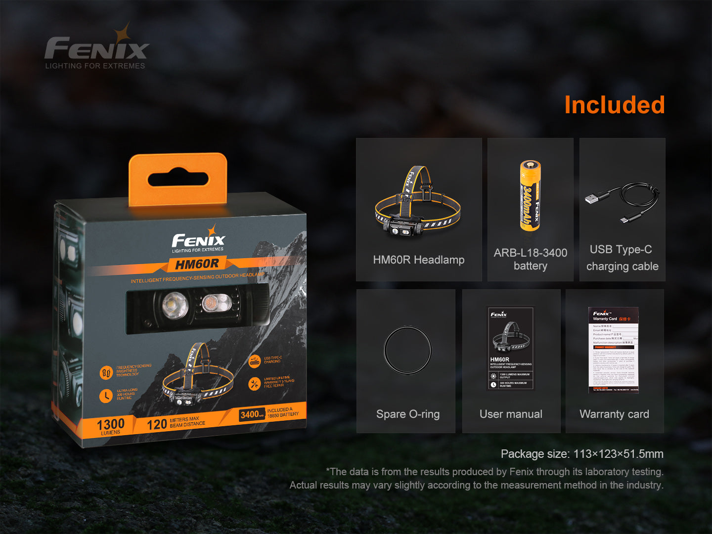 Fenix HM60R outdoor LED headlamp with 1200 lumens, black headlamp with adjustable strap and bright front light for outdoor activities