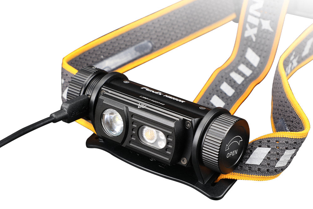 Fenix HM60R outdoor LED headlamp with 1200 lumens, black headlamp with adjustable straps and bright front light.