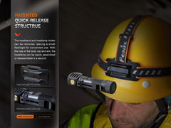 Fenix HM61R V2 rechargeable LED headlamp with 1600 lumens, adjustable strap, and bright white LED light for outdoor activities