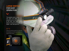 Fenix HM61R V2 rechargeable LED headlamp with 1600 lumens, adjustable strap, and bright front light for outdoor activities