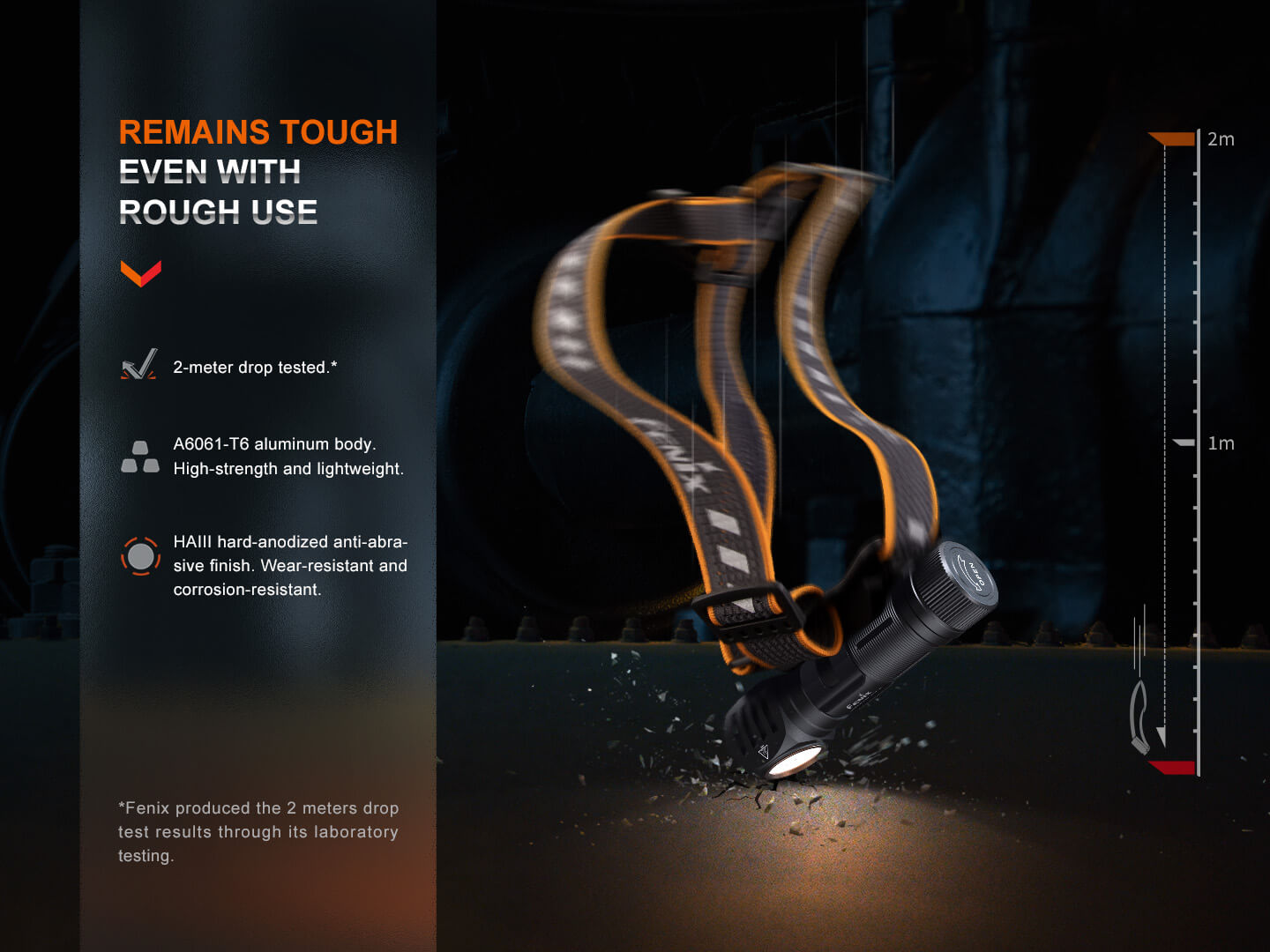 Fenix HM61R V2 rechargeable LED headlamp with 1600 lumens, black headband and adjustable strap, bright outdoor lighting.