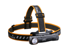 Fenix HM61R V2 rechargeable LED headlamp with 1600 lumens, black headband and adjustable straps, suitable for outdoor activities.