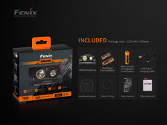 Fenix HM65R rechargeable LED headlamp with 1400 lumens, adjustable straps, and bright white light for outdoor activities