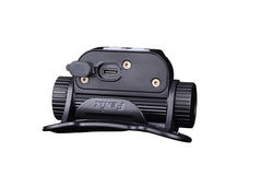 Fenix HM65R rechargeable LED headlamp with 1400 lumens, adjustable strap, and bright white light for outdoor activities and work.
