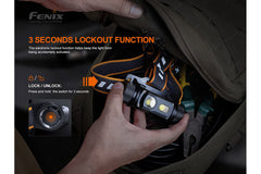 Fenix HM70R rechargeable LED headlamp with 1600 lumens, adjustable head strap, and durable design for outdoor activities.