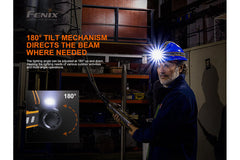 Fenix HM70R rechargeable LED headlamp with 1600 lumens, adjustable strap, and powerful beam for outdoor activities.