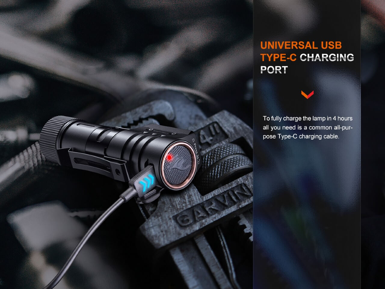 Fenix HM71R rechargeable industrial LED headlamp with adjustable straps and bright light, suitable for work and outdoor activities.