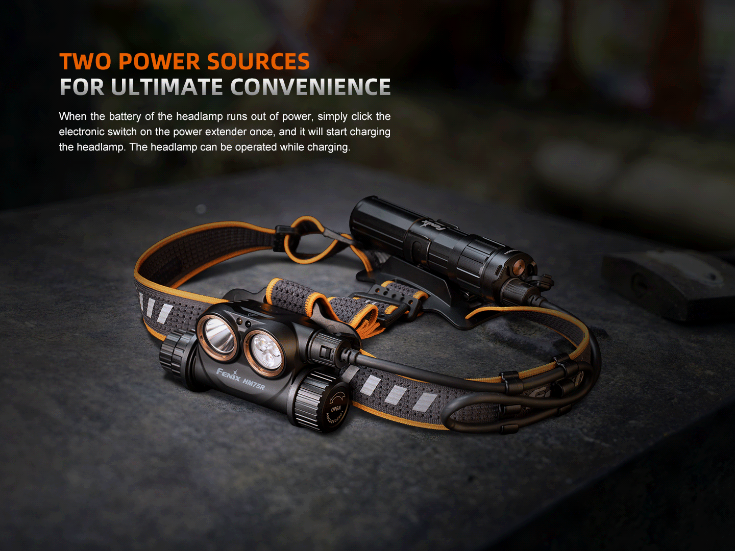 Fenix HM75R rechargeable industrial headlamp with 1600 lumens, adjustable straps, and bright LED light for hands-free illumination.