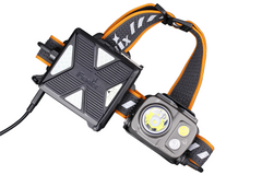 Fenix HP16R rechargeable headlamp with 1250 lumens, adjustable strap, and bright LED light for outdoor activities.