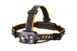 Fenix HP25R V2.0 headlamp with 1600 lumens, adjustable strap, and durable design for outdoor activities and hands-free lighting.