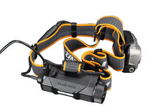 Fenix HP25R V2.0 headlamp with 1600 lumens, adjustable straps, and durable design for outdoor activities and nighttime use.