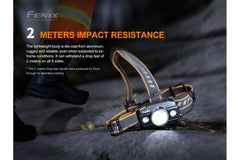 Fenix HP30R V2.0 LED headlamp with 3000 lumens, adjustable strap, and bright white light for outdoor activities.