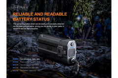 Fenix HP30R V2.0 LED headlamp with 3000 lumens, adjustable strap, and bright white light for outdoor activities and camping.