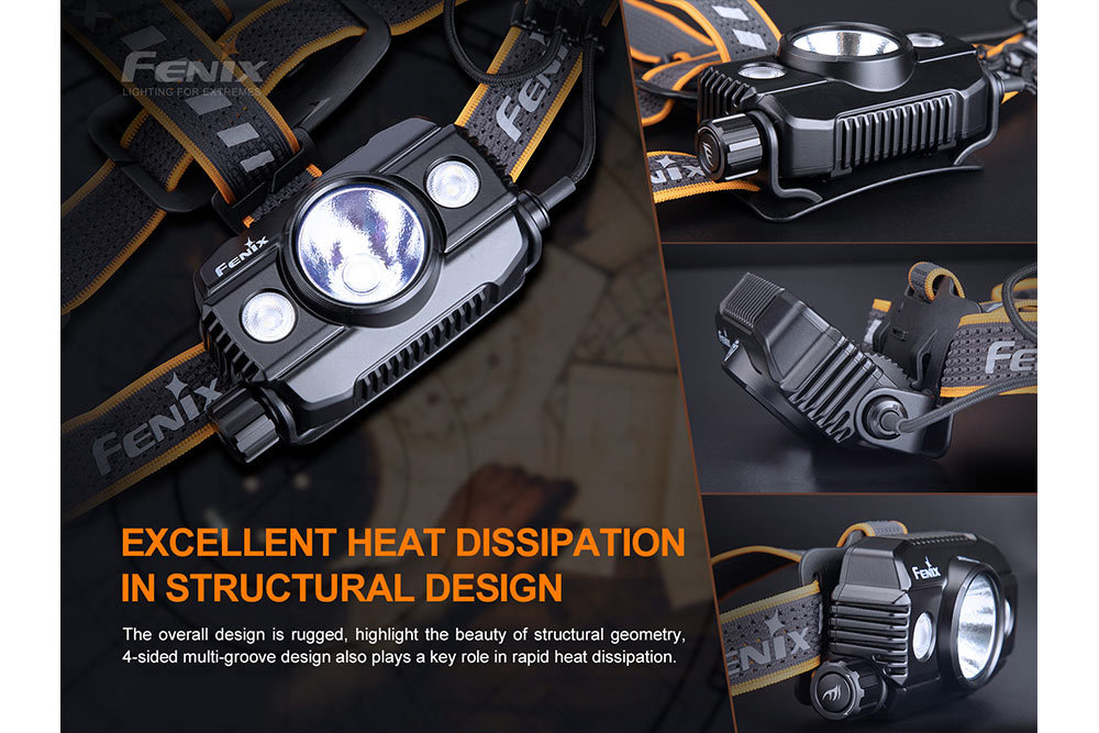 Fenix HP30R V2.0 LED headlamp with 3000 lumens, adjustable straps, and bright white beam for outdoor activities.