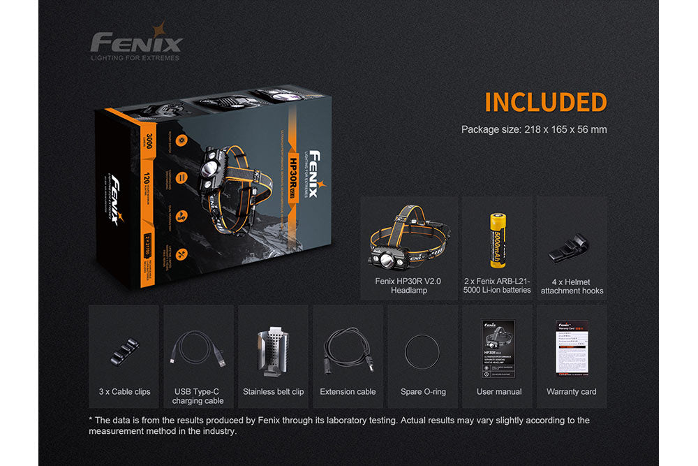 Fenix HP30R V2.0 LED headlamp with 3000 lumens, adjustable straps, and bright white light for outdoor activities and camping.