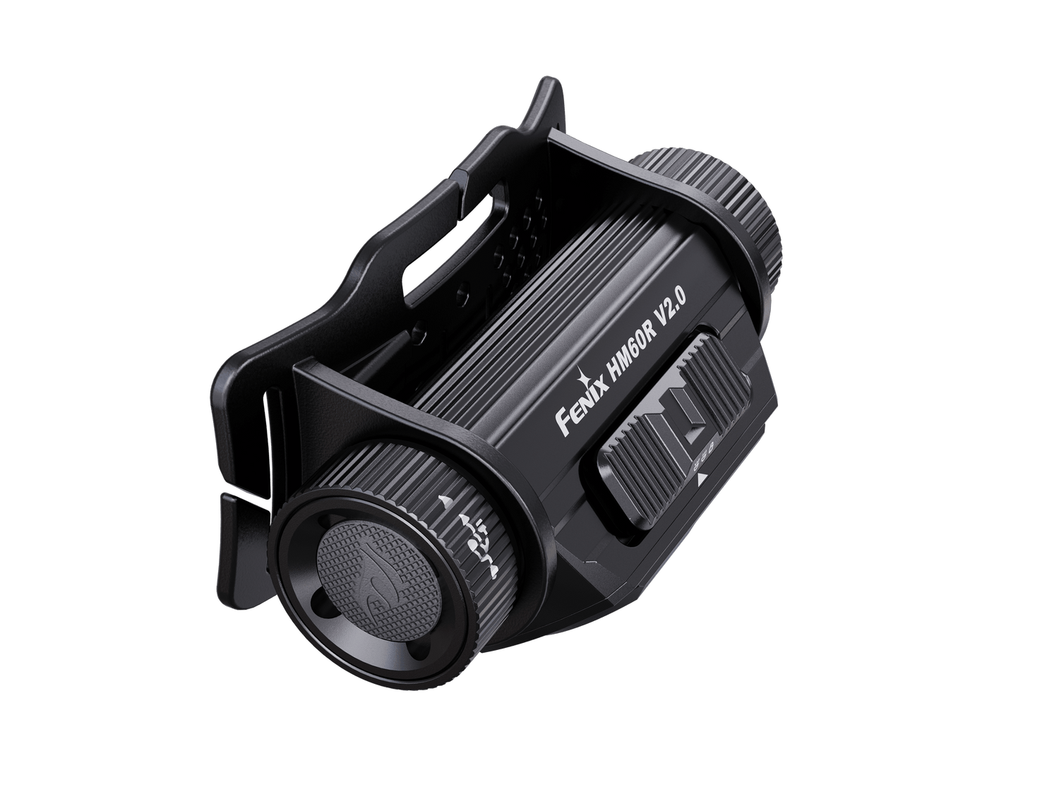 Fenix HM60R V2 high-performance headlamp with 1600 lumens, black headlamp with adjustable strap and LED light on front.