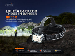 Fenix HP35R Search and Rescue Headlamp with adjustable strap, LED light, and compact design for outdoor and emergency use