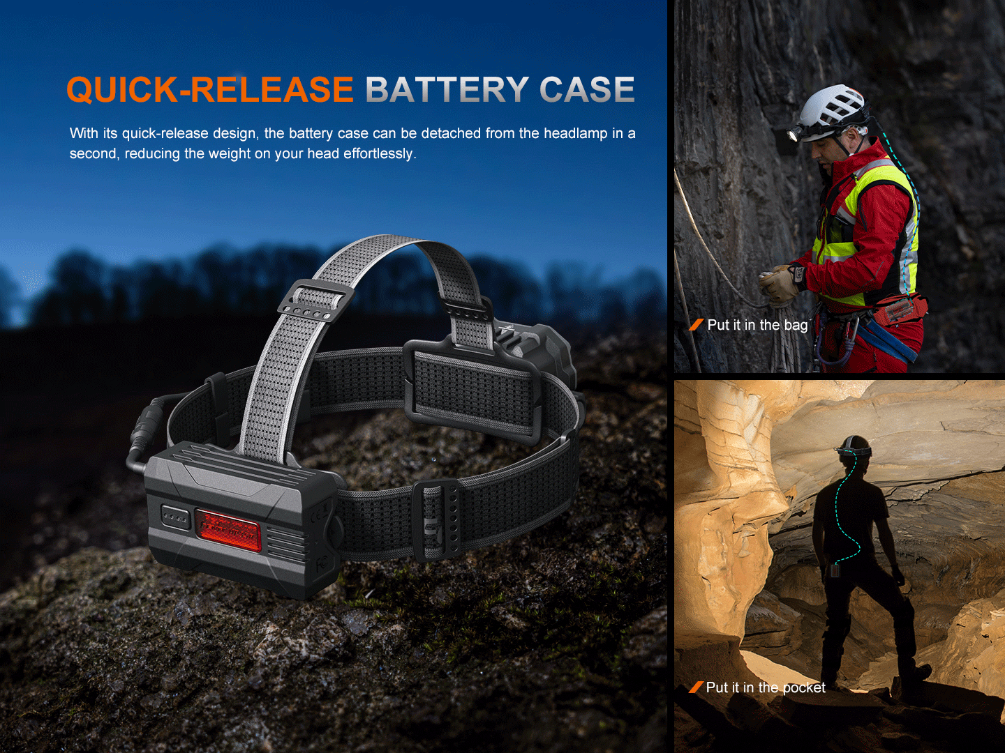 Fenix HP35R Search and Rescue Headlamp with adjustable strap and bright LED light, designed for outdoor and emergency use