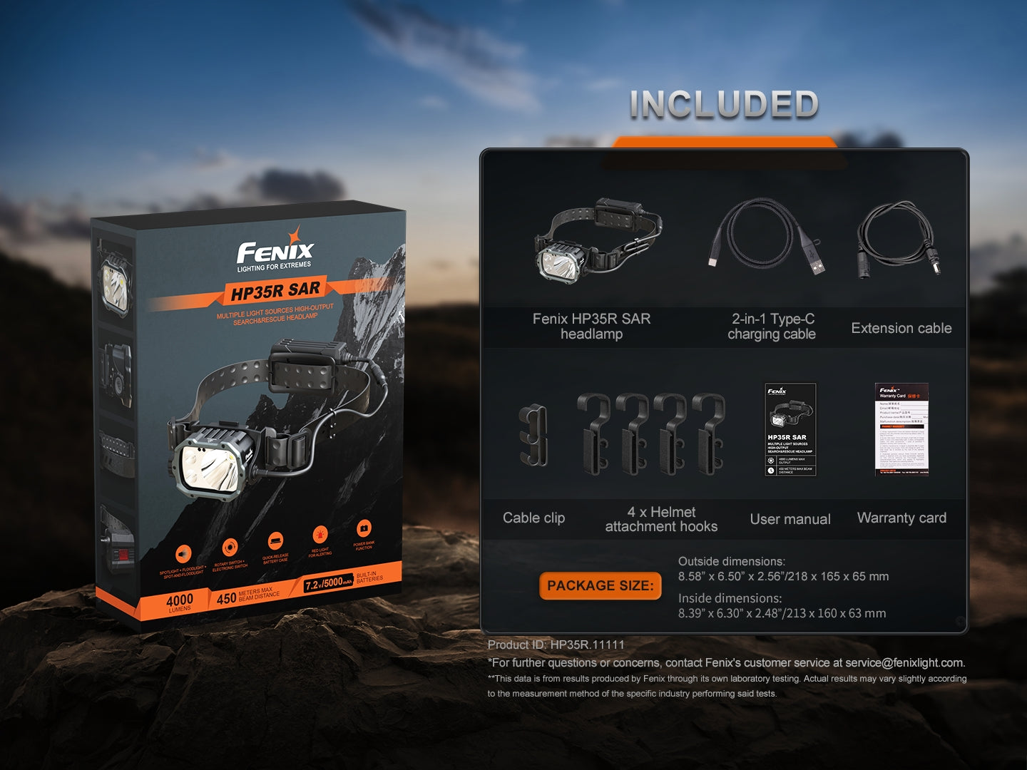 Fenix HP35R Search and Rescue Headlamp with adjustable straps, LED light, and durable design for outdoor and rescue use.