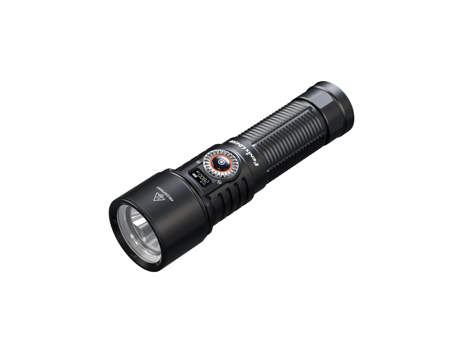 Fenix LD45R rechargeable LED flashlight with digital focus, black body, and textured grip for outdoor use.
